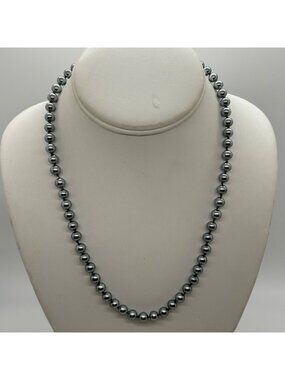 Vintage Japan Hand Knotted Gray Faux Pearl Necklace Glass Bead Strand MCM Bridal